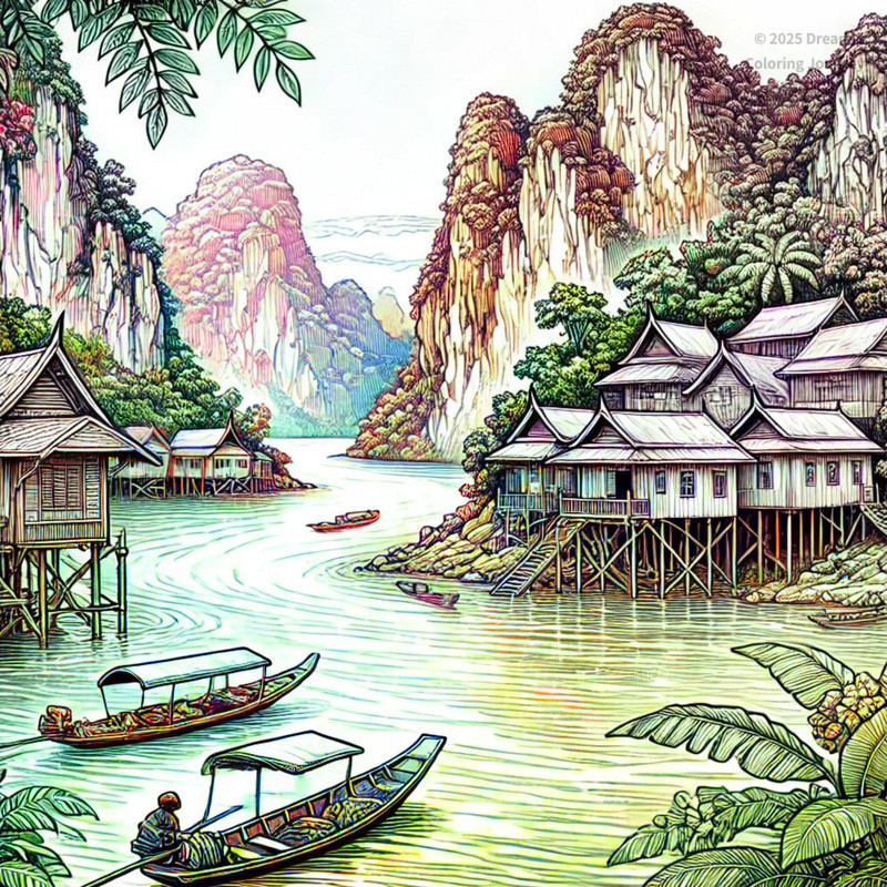 12. Nam Ou River Village Scene (Nong Khiaw)