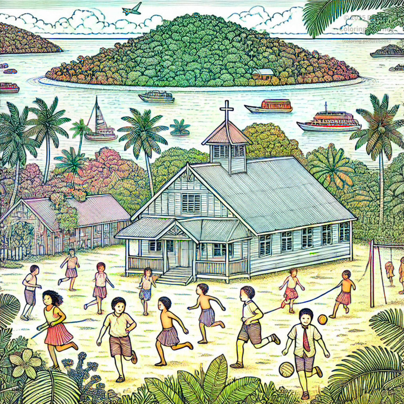24. Children Playing near an Island School